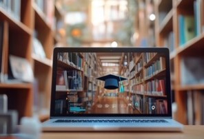 library with grad cap